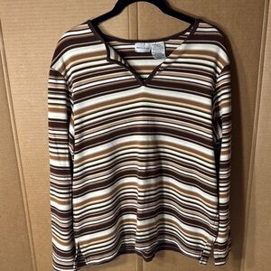 White Stag Striped V-Neck‎ Long Sleeve Top Large